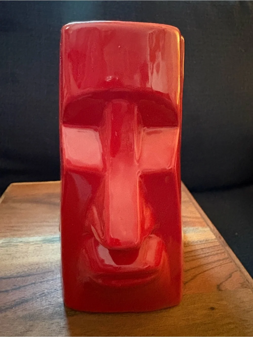 Tikea Moai tiki mug by Dr. Alderete by Munk glossy red.  2017